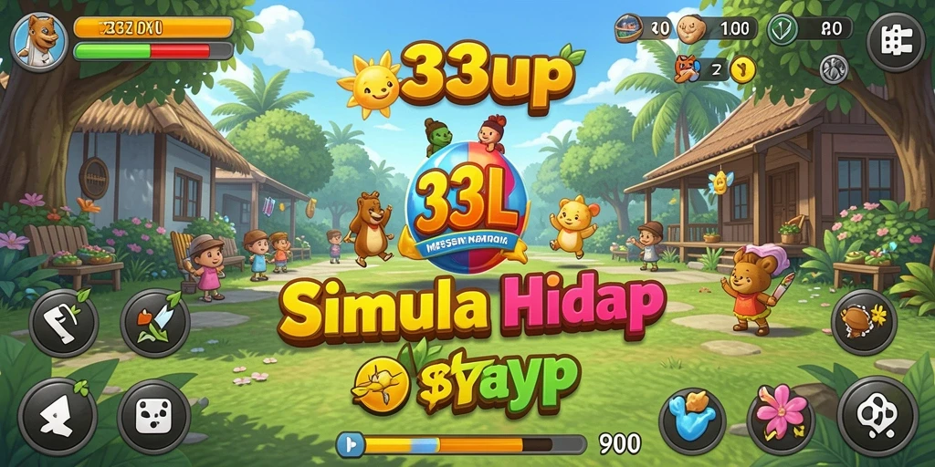 Screenshot gameplay menunjukkan karakter berinteraksi di dunia simulasi.