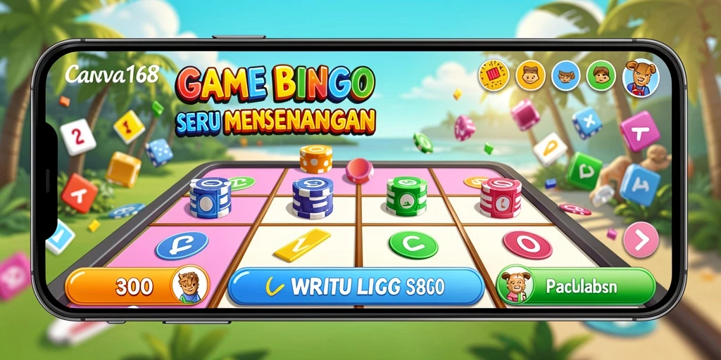 Screenshot game Bingo CANVA168 yang penuh warna dan seru.