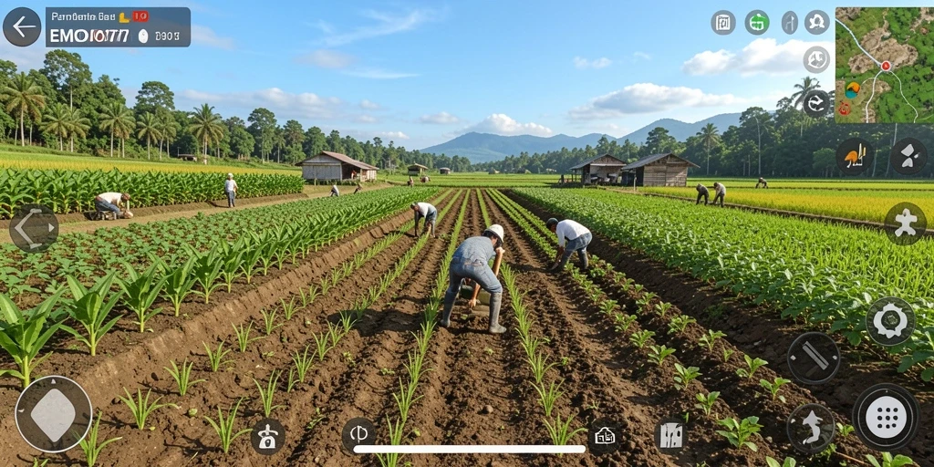 Tampilan gameplay yang menggambarkan aktivitas bertani yang seru.