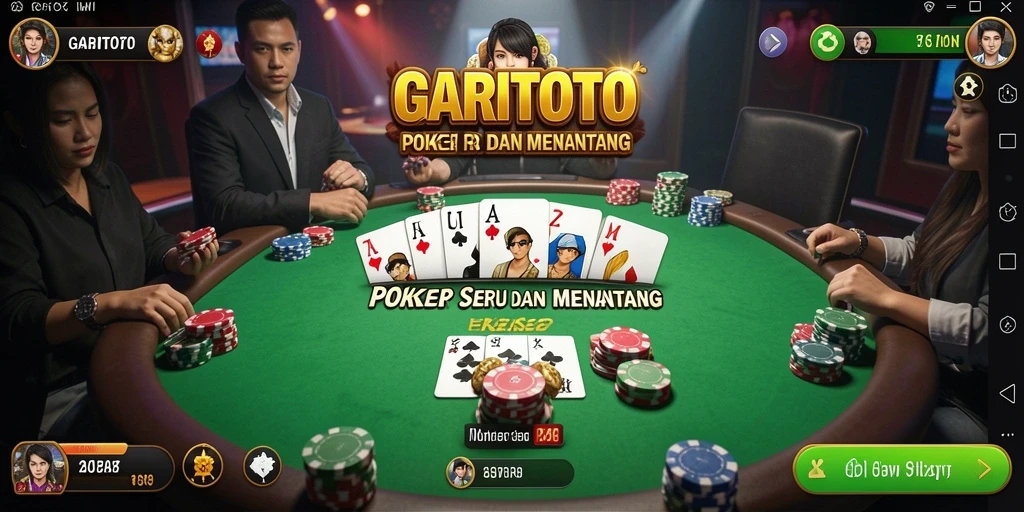 Screenshot GARITOTO menampilkan gameplay Poker yang intens dan mendebarkan.