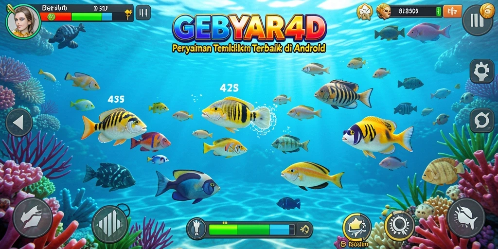 Screenshot GEBYAR4D menampilkan aksi seru dalam menangkap ikan berwarna-warni.