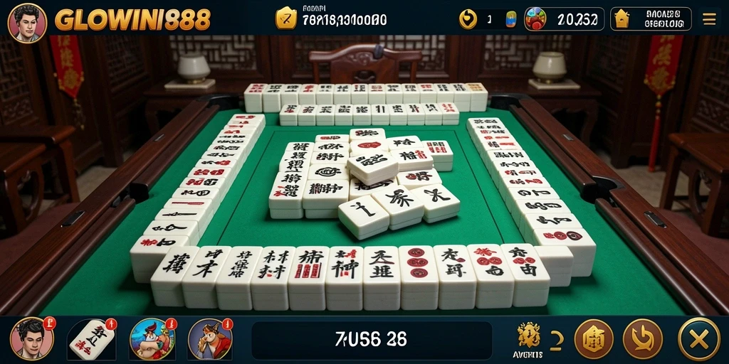Tangkapan layar menampilkan gameplay seru di GLOWIN88 dengan ubin Mahjong berwarna-warni.