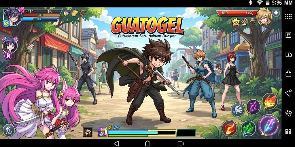 Tampilan visual yang memukau dalam GUATOGEL, menampilkan aksi karakter Anime.