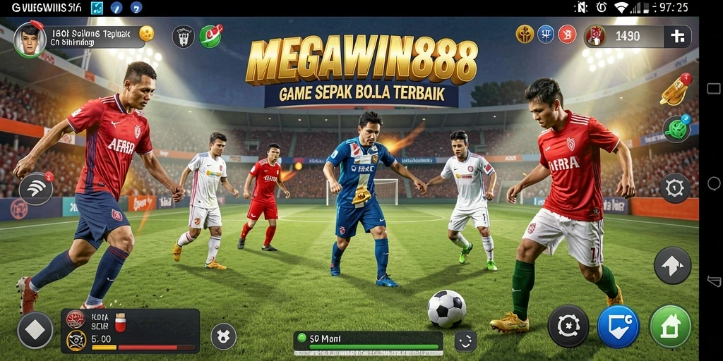 Gameplay seru MEGAWIN888 yang menampilkan aksi sepak bola yang intens.