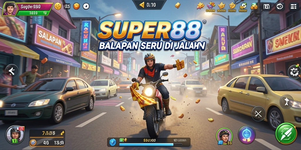Tangkapan layar dari gameplay SUPER88 yang menegangkan dan penuh aksi balapan.